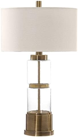 המנורת שולחן הזכוכית הפטיעה של אמצע המאה הביתי שלי פטיש מנורה | פליז ברונזה לבן עגול צלול